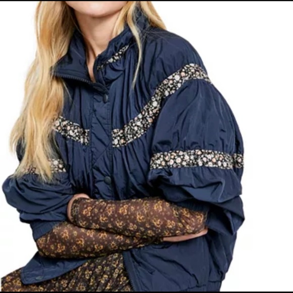 New! Free People Retro Inspired Bomber Floral Tiered Stripes Jacket Coat - Picture 2 of 7